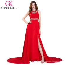 Grace Karin Crystal Beads Longueur du sol Rouge Long Evening Robe de bal Chiffon Formal Long Gown Women Robes de mariage CL6248